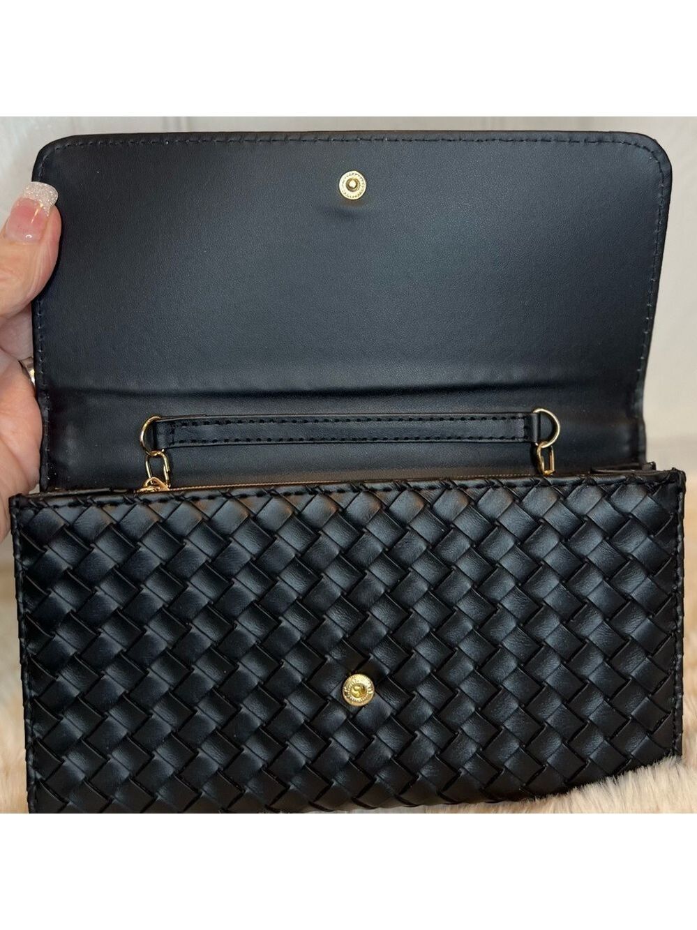 UU BLACK WEAVE FAUX LEATHER CLUTCH WALLET - Picture 6 of 15